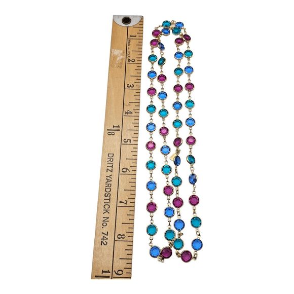 Vintage SWAROVSKI Swan‎ Crystal Jewelry Bezel Necklace Colorful Long Chain 36" - Picture 5 of 5